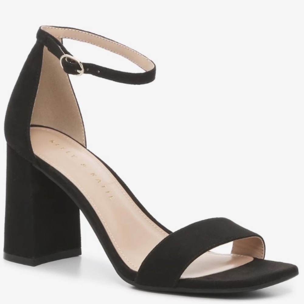 NWT Kelly & Katie Caital Black Suede Ankle Strap Heels